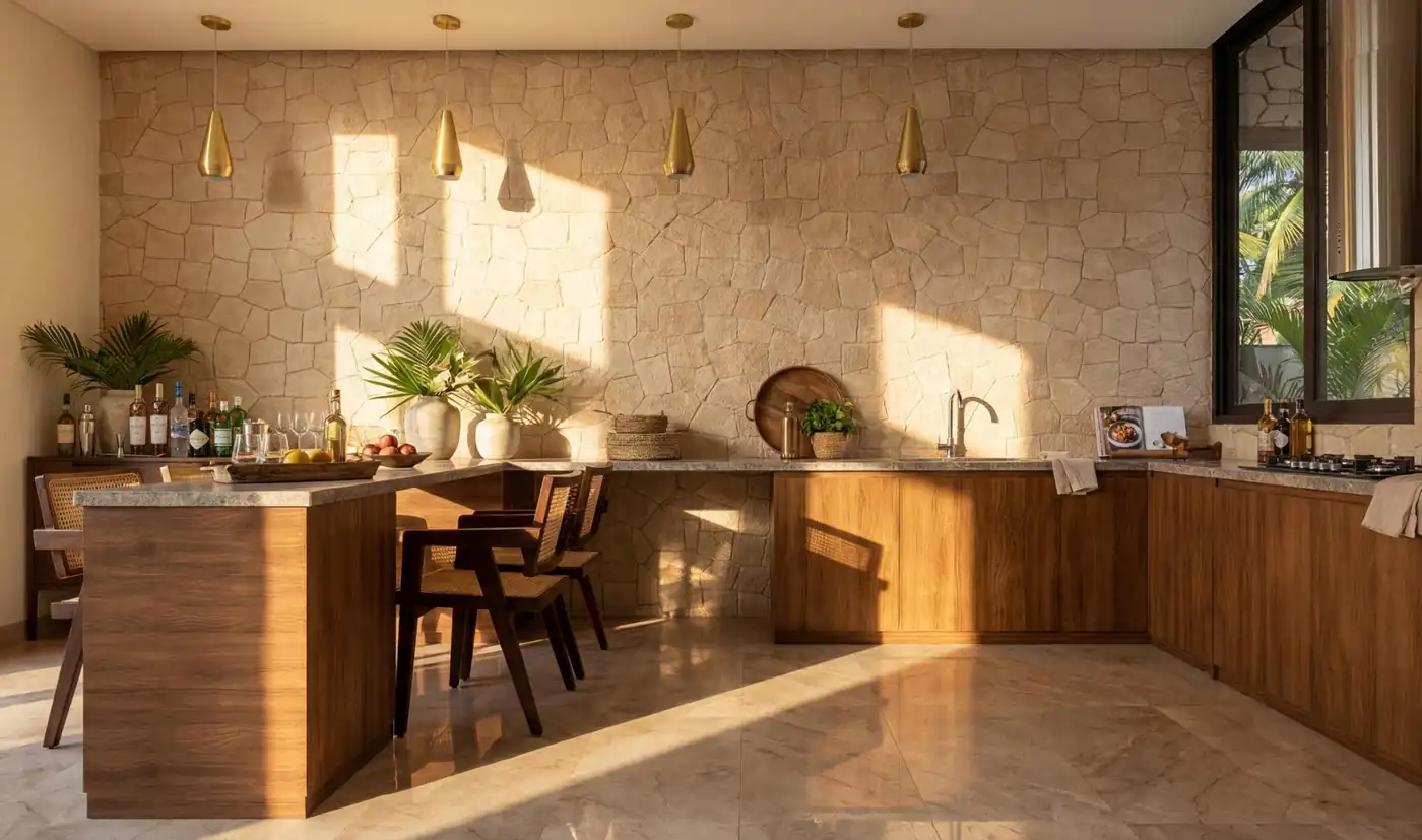 Complete view of the kitchen and bar